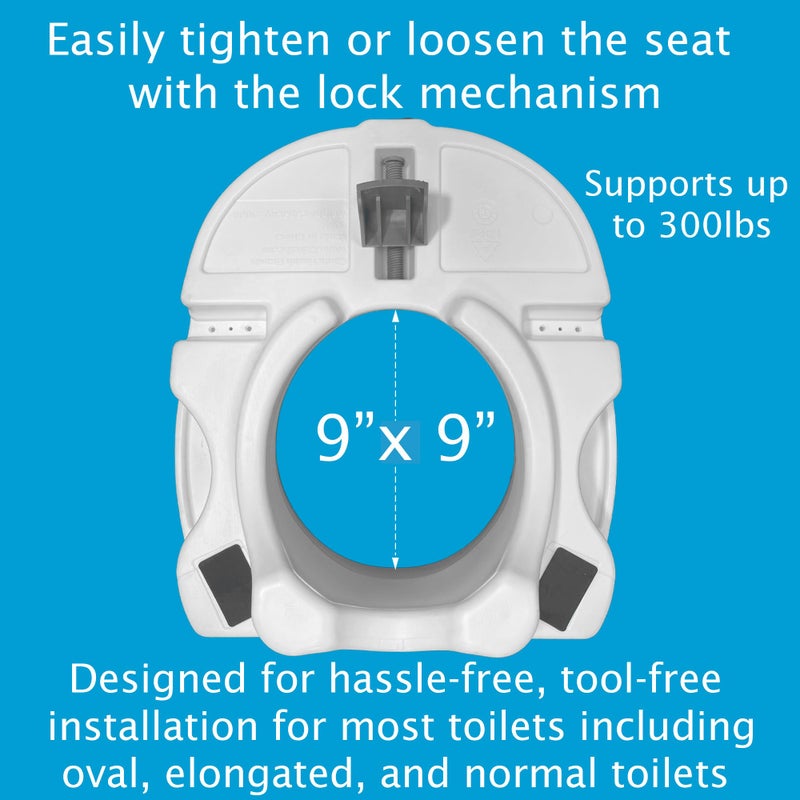 Carex E-Z Lock Raised Toilet Seat, Elongated Toilet Seat Riser, Adds 5 Inches of Height, 300 lbs Capacity, Elevating and Raising Seat for Elderly and Handicap, Universal, Slip-Resistant, White - Image 5